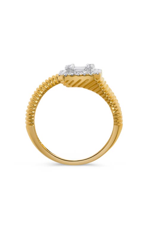 H.j. Namdar Diamond Cluster Rib Textured Bypass Ring