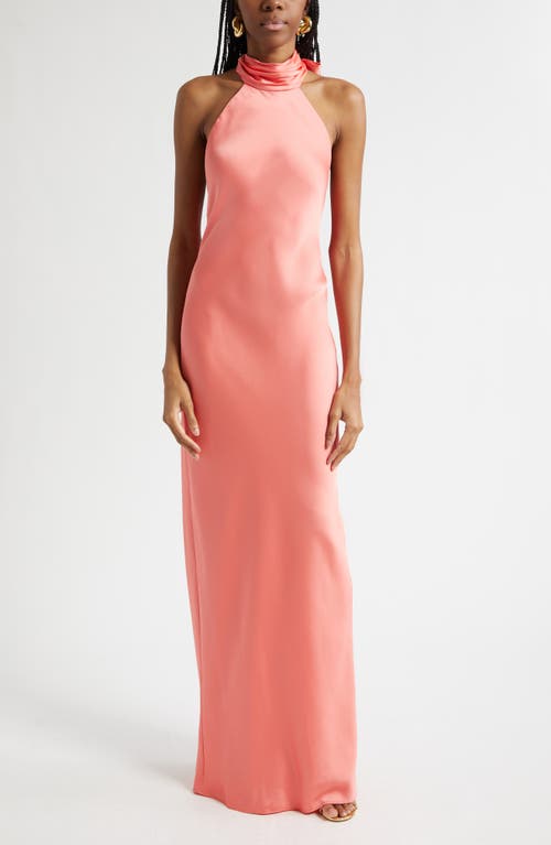 Ramy Brook Tatiana Halter Neck Satin Gown in Coral at Nordstrom, Size 8