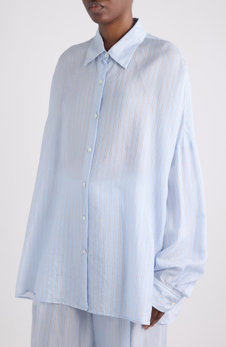 Dries Van Noten Celindo Super Compact Stripe Oversize Supima<sup>®</sup> Cotton Poplin Button-Up Shirt, Alternate, color, Light Blue