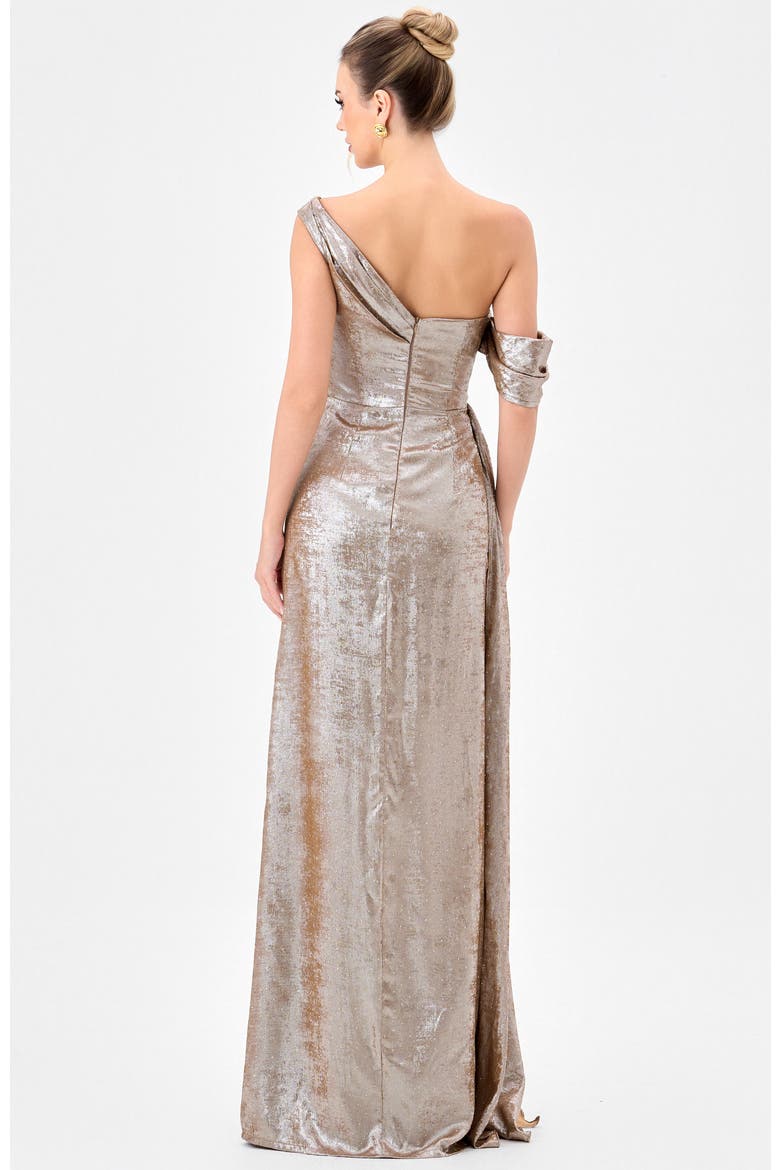 Ginnie Draped Sash Gown, Alternate, color, SILVER