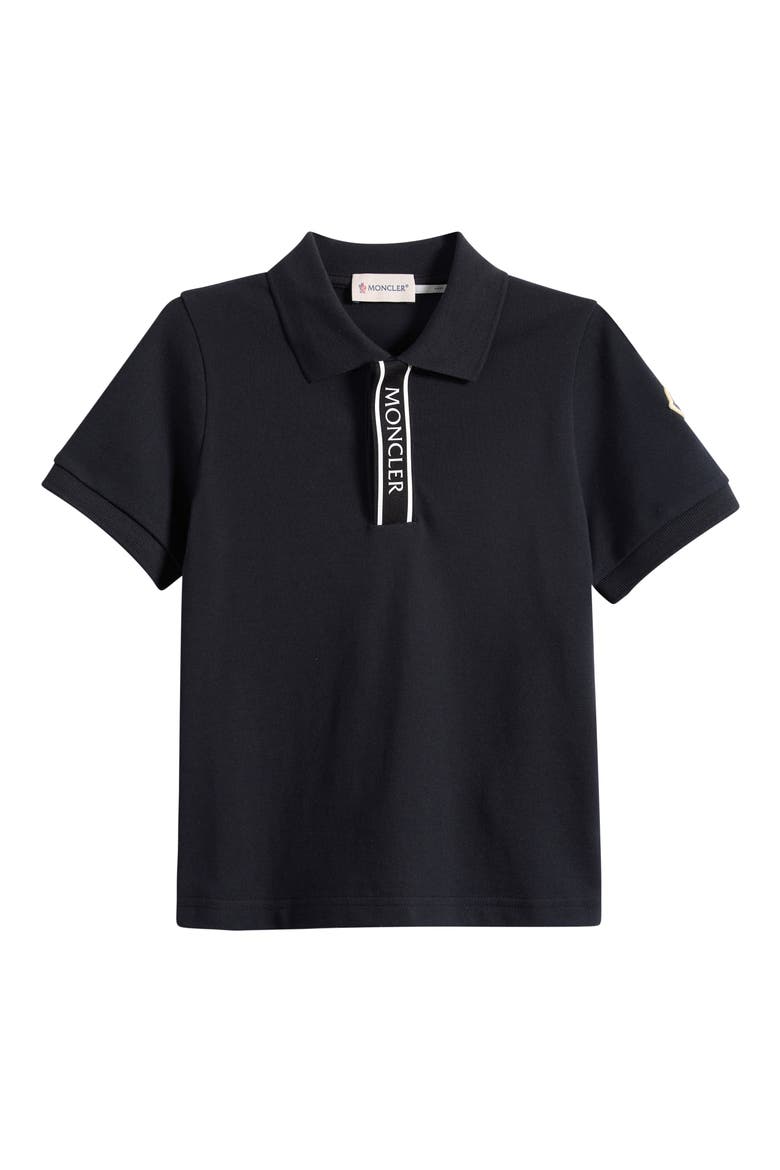 Kids' Logo Placket Cotton Piqué Polo, Main, color, BLACK