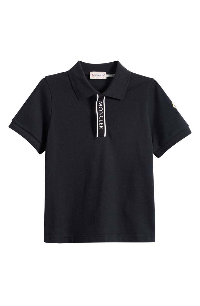 Moncler Kids' Logo Placket Cotton Piqué Polo, Main, color, Black