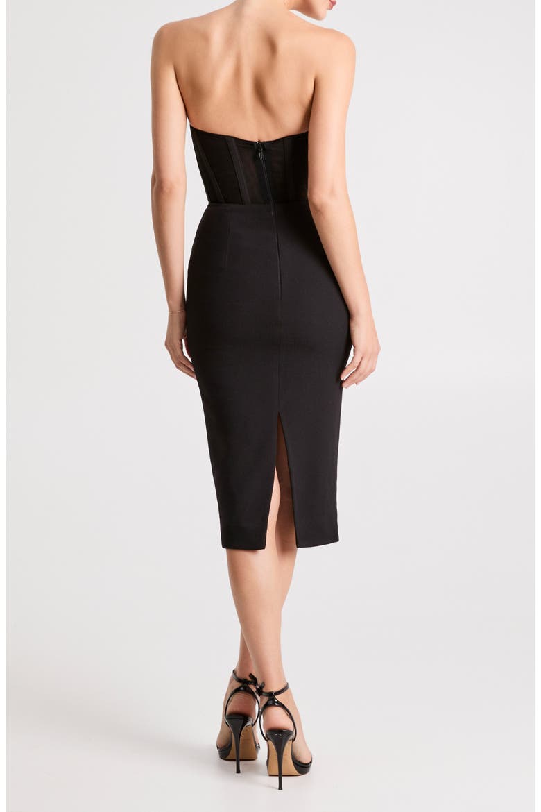 Natalia Strapless Mesh & Crepe Cocktail Midi Dress, Alternate, color, BLACK