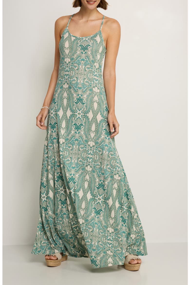 Crossed Strap Maxi Dress, Main, color, Green Patterned