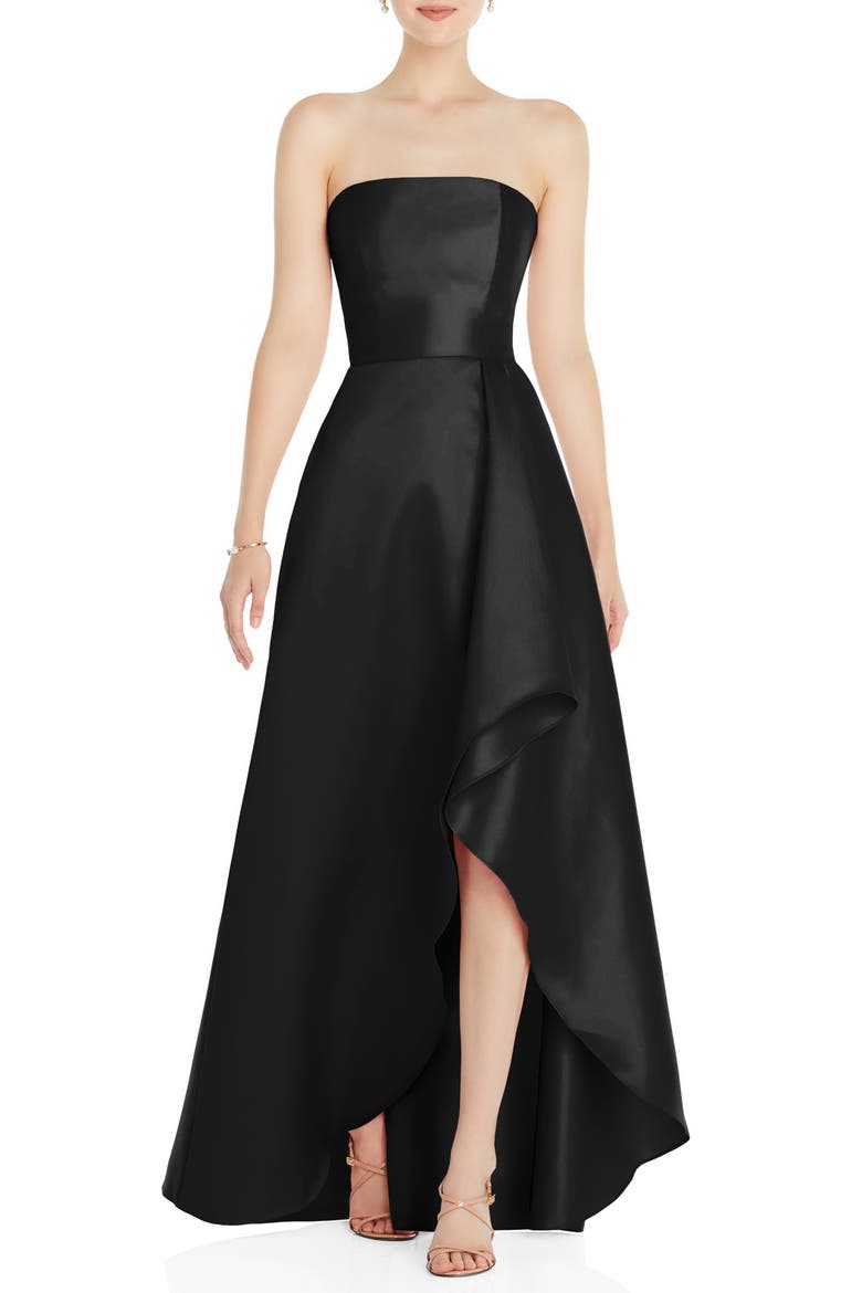 Strapless Satin Gown, Main, color, BLACK