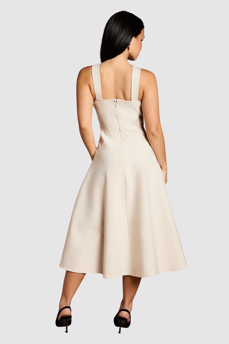 Petite Bandage Cross Neck Midi Dress, Alternate, color, Stone