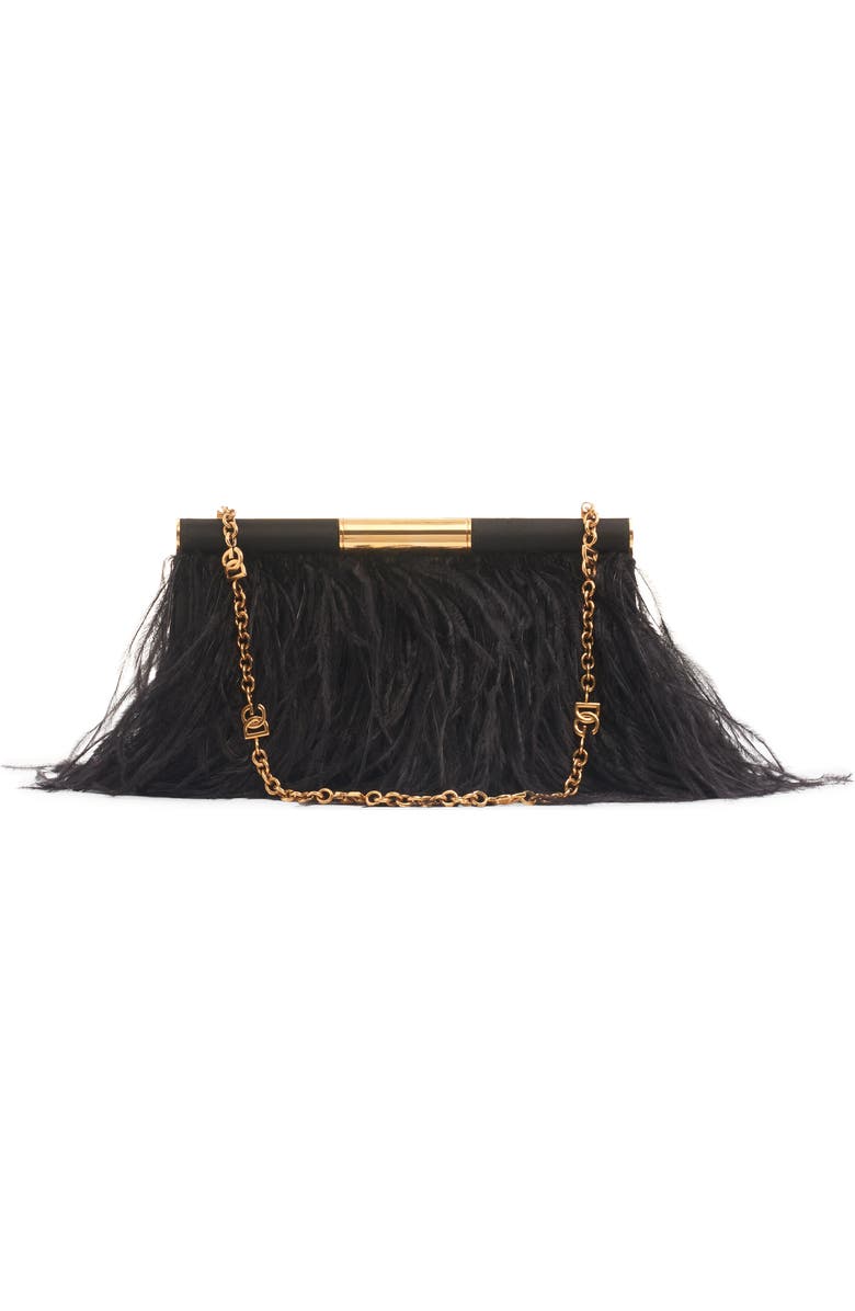 Dolce&Gabbana Marlene Feather Trim Shoulder Bag, Alternate, color, 8B956 Nero/ Nero