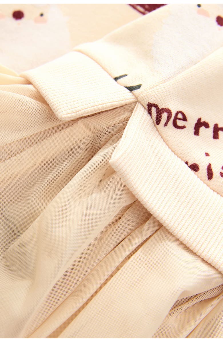 NEXT Kids' Christmas Print Mixed Media Long Sleeve Sweatshirt Dress, Alternate, color, Neutral