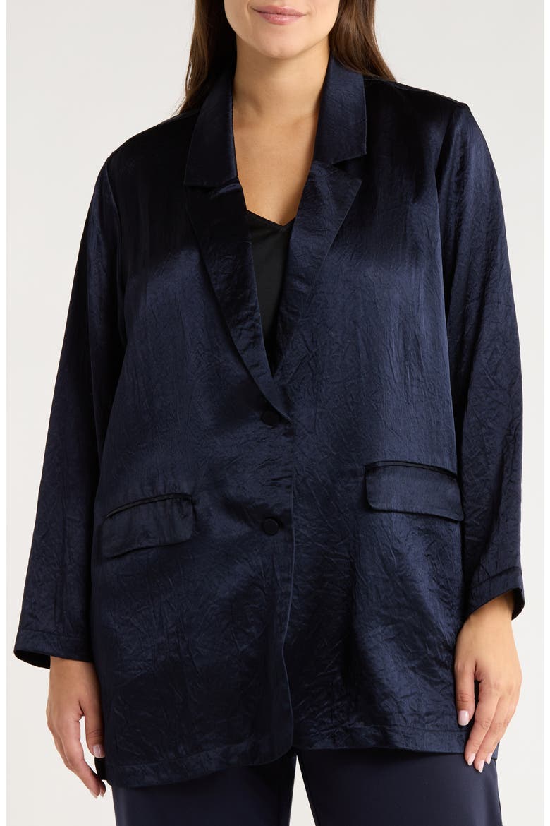 Crinkled Satin Blazer, Alternate, color, INK