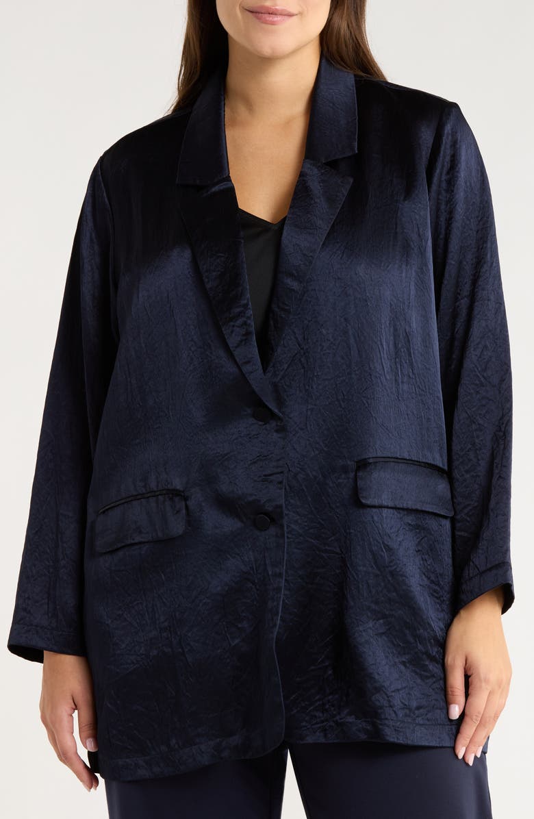 Eileen Fisher Crinkled Satin Blazer, Alternate, color, Ink