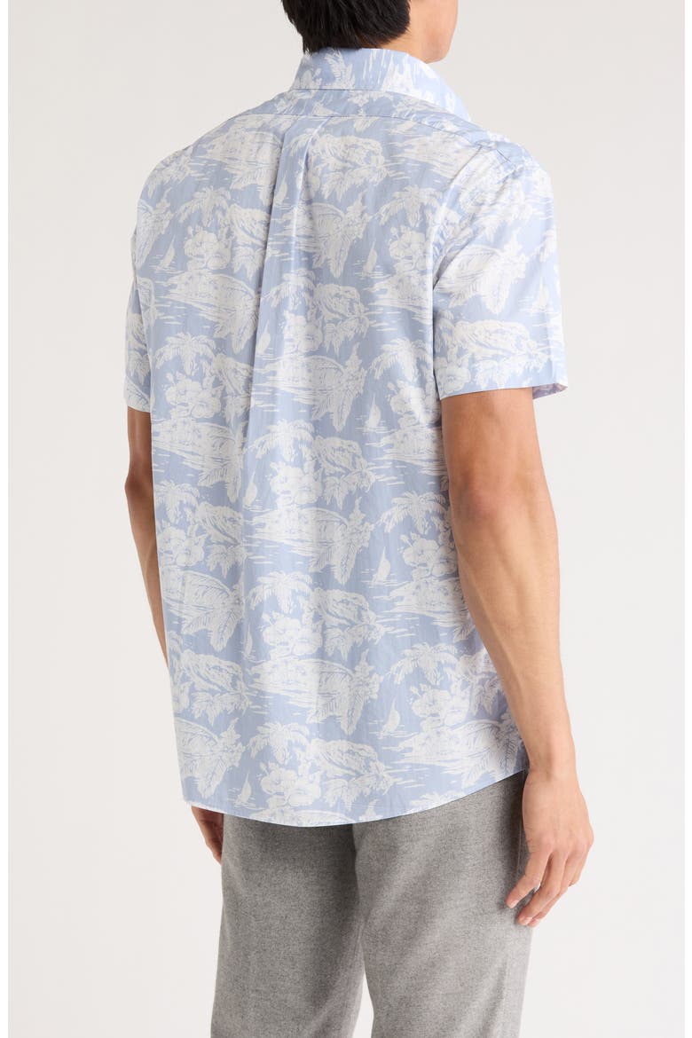 Regular Tropical Print Short Sleeve Cotton Button-Down Shirt, Alternate, color, LIGHT BLUE TROPICAL
