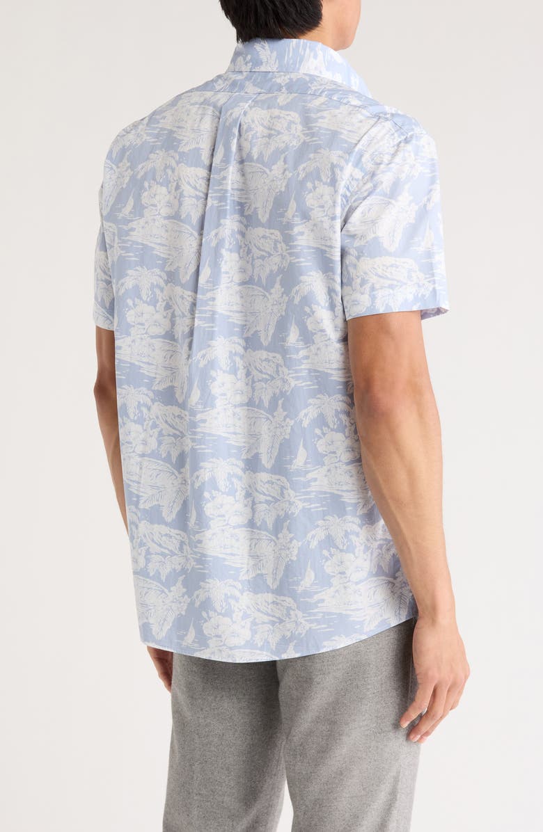 Brooks Brothers Regular Tropical Print Short Sleeve Cotton Button-Down Shirt, Alternate, color, Light Blue Tropical