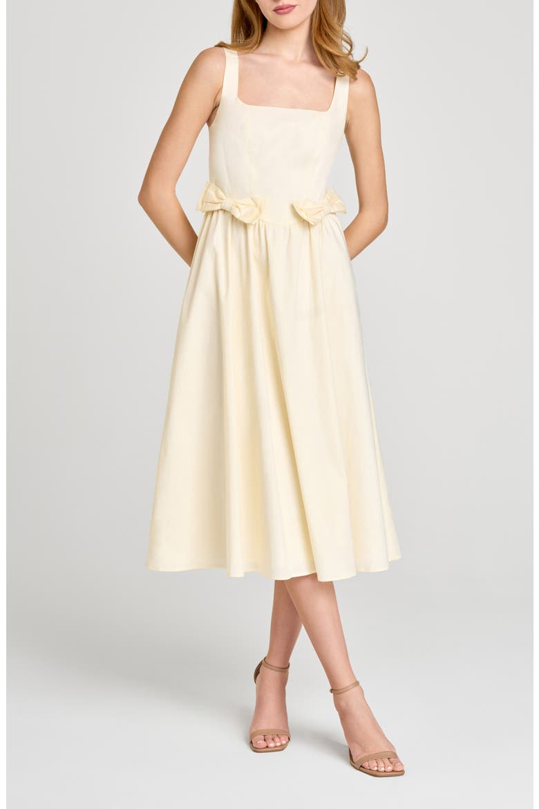 Lizzy Bow Trim Midi Dress, Main, color, CREAM