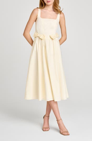 Wayf Women's Lizzy Bow Trim Midi Dress - Pink - Casual Dresses