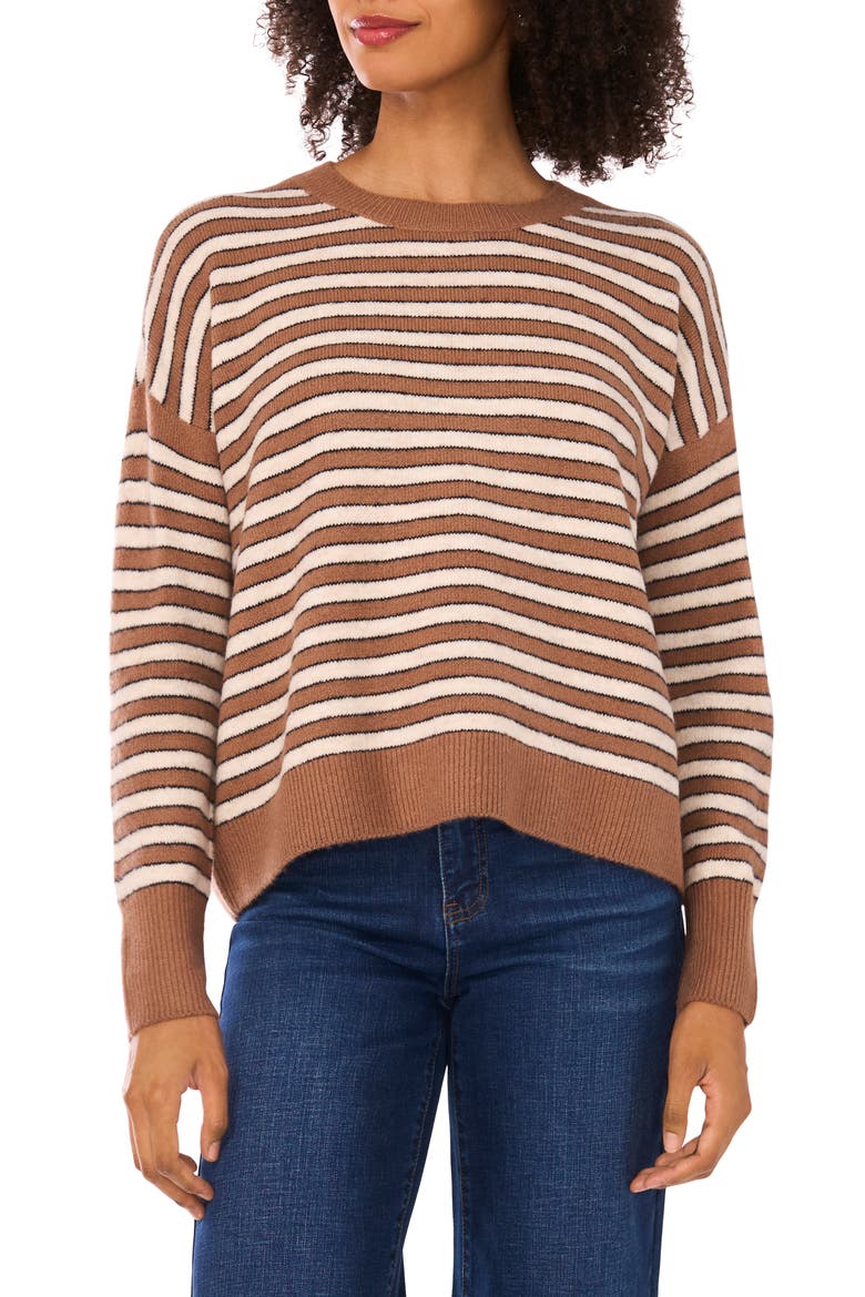 Stripe Crewneck Sweater, Main, color, COCOA