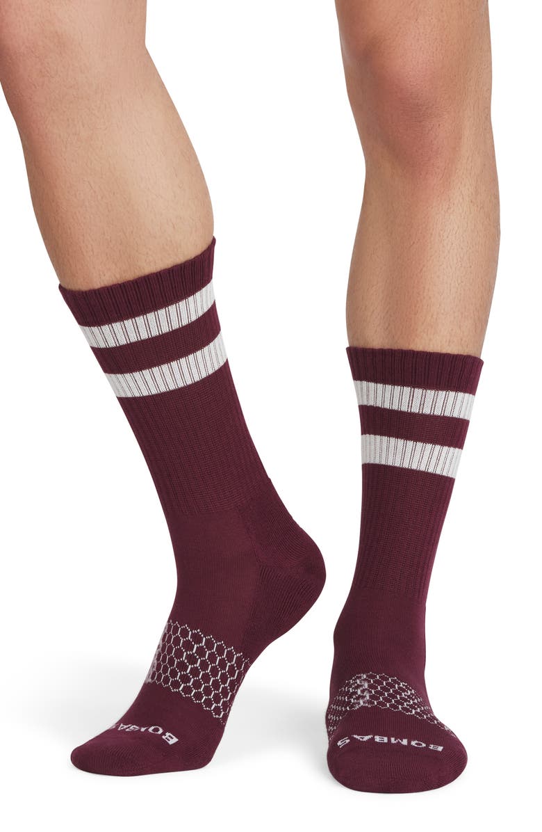 Bombas Vintage Stripes Crew Socks, Alternate, color, Port/ Soft White