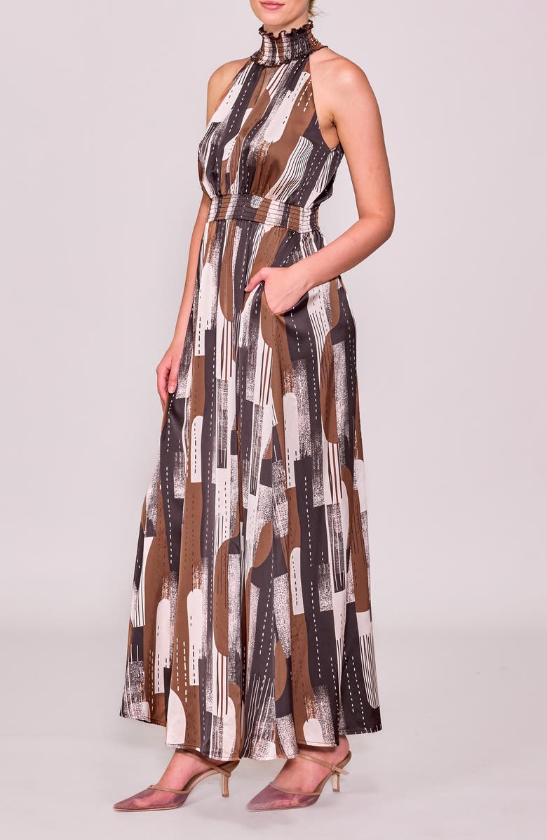 MELLODAY Abstract Maxi Halter Dress, Alternate, color, Brown Multi