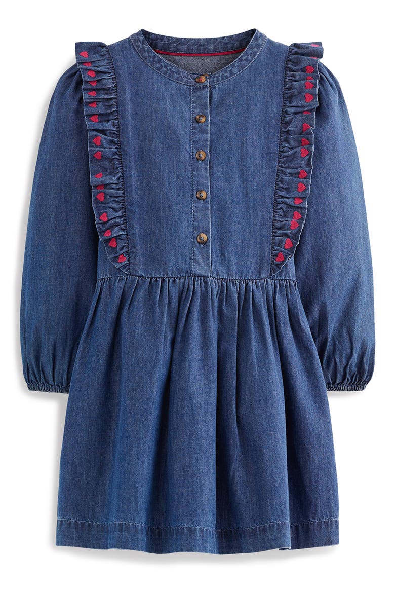 Kids' Frill Shirt Dress, Main, color, DENIM HEARTS