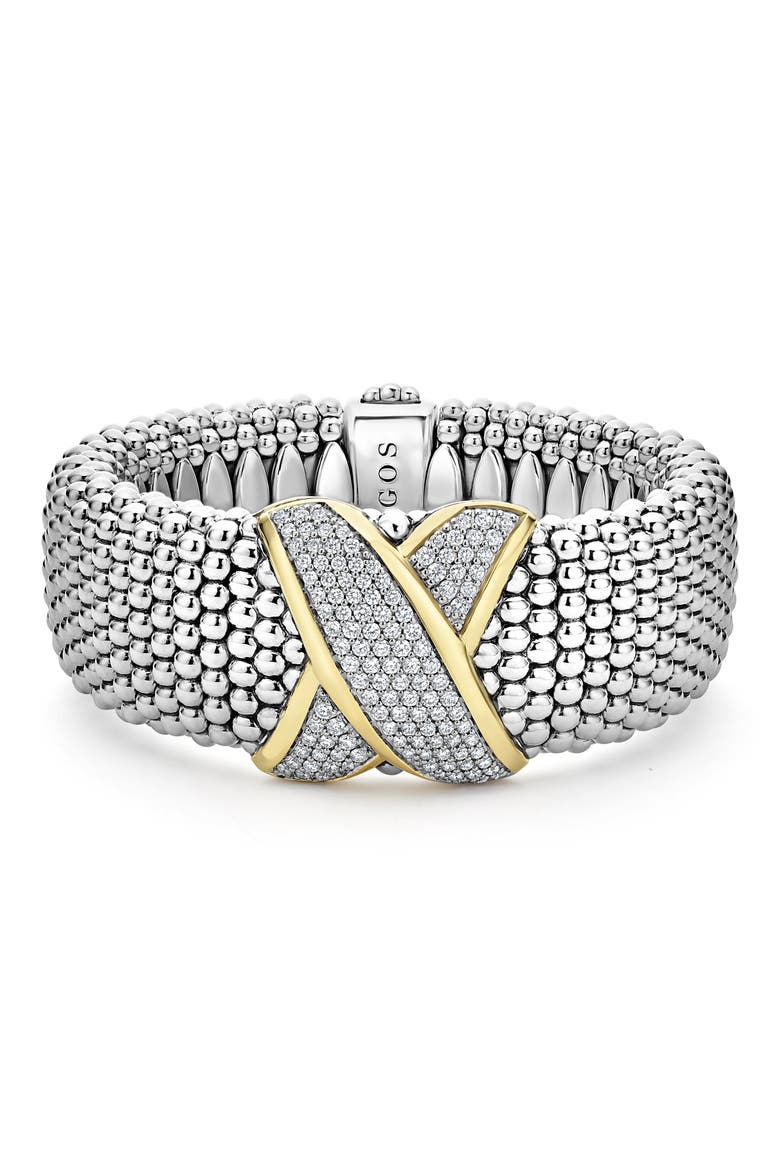 Embrace Pavé Diamond & Caviar Bracelet, Main, color, METALLIC
