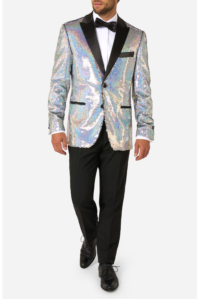 Holographic Sequins Dinner Jacket, Main, color, SILVER