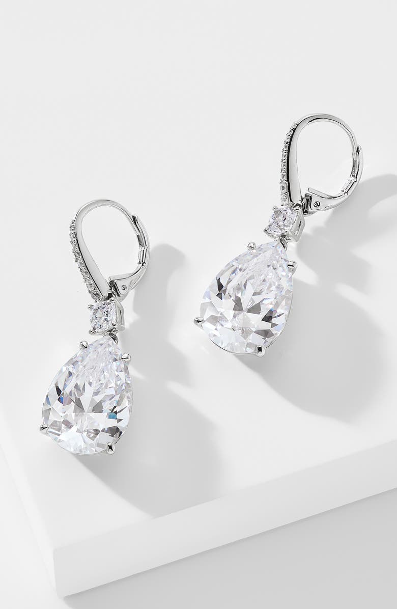 Nadri Shine On Large Pear Cut Cubic Zirconia Drop Earrings, Alternate, color, Rhodium