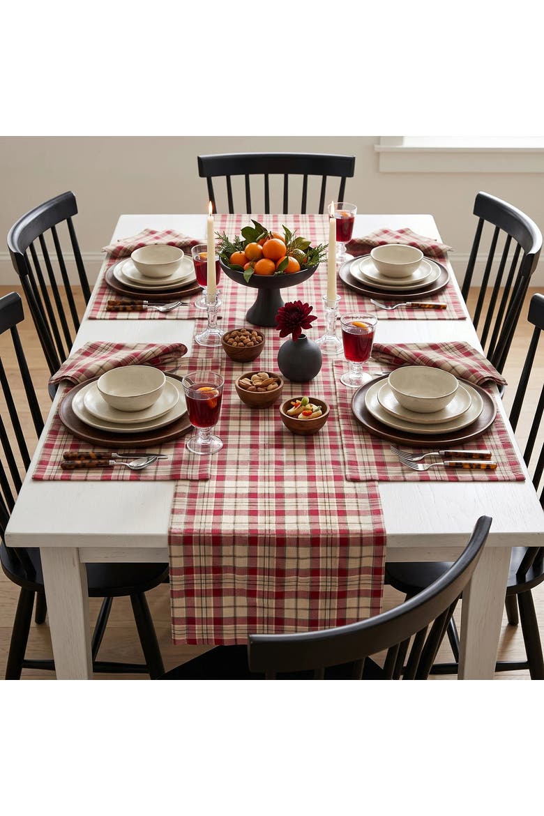 Linen Table Runner - Almond Plaid, Alternate, color, Almond Plaid