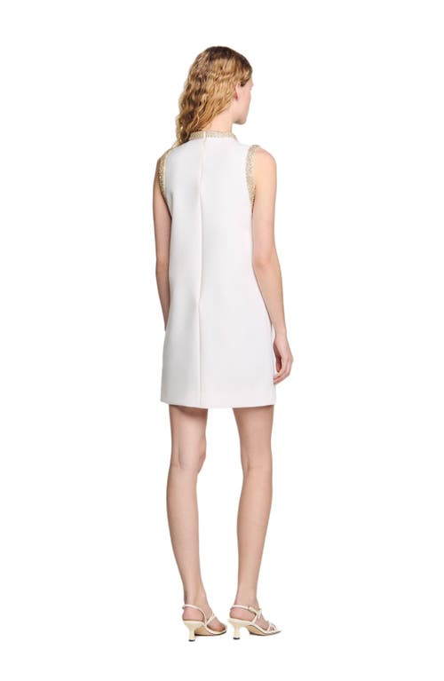 Sandro Short Dress With Rhinestone Details In Ecru