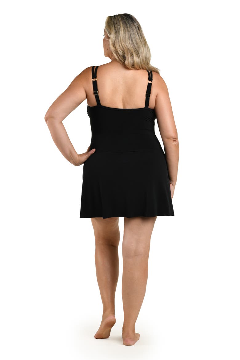 Full Coverage V-Neck Swimdress, Alternate, color, BLACK