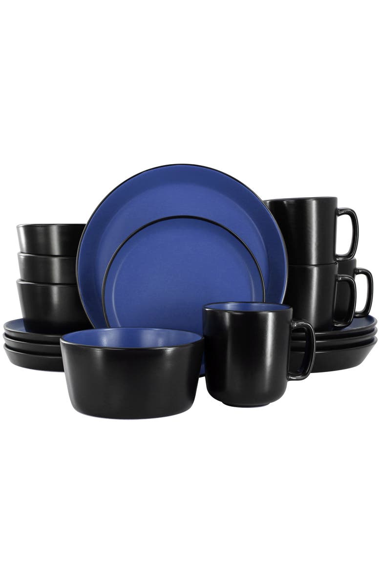 Elama Bacarra 16 Piece Stoneware Dinnerware Set, Main, color, Blue