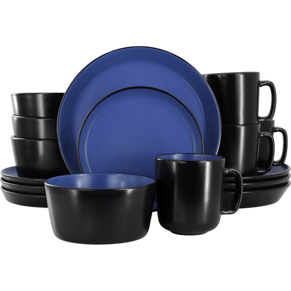 Elama Bacarra 16 Piece Stoneware Dinnerware Set In Black