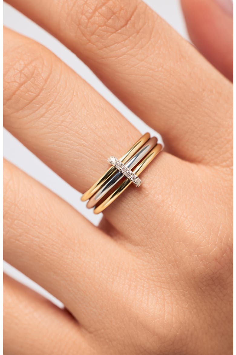 Solid Yellow Gold - Two Tone Trio Diamond Link Ring, Alternate, color, Two-Tone