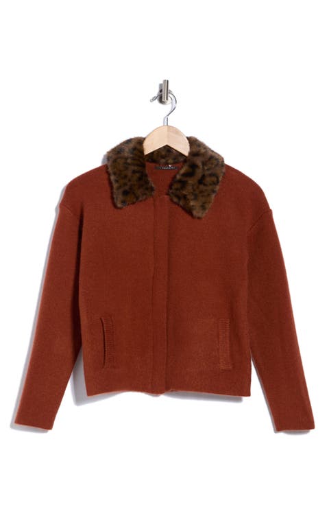 Faux Fur Collar Sweater Jacket