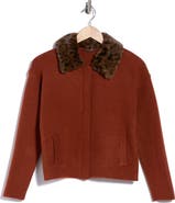T Tahari Faux Fur Collar Sweater Jacket