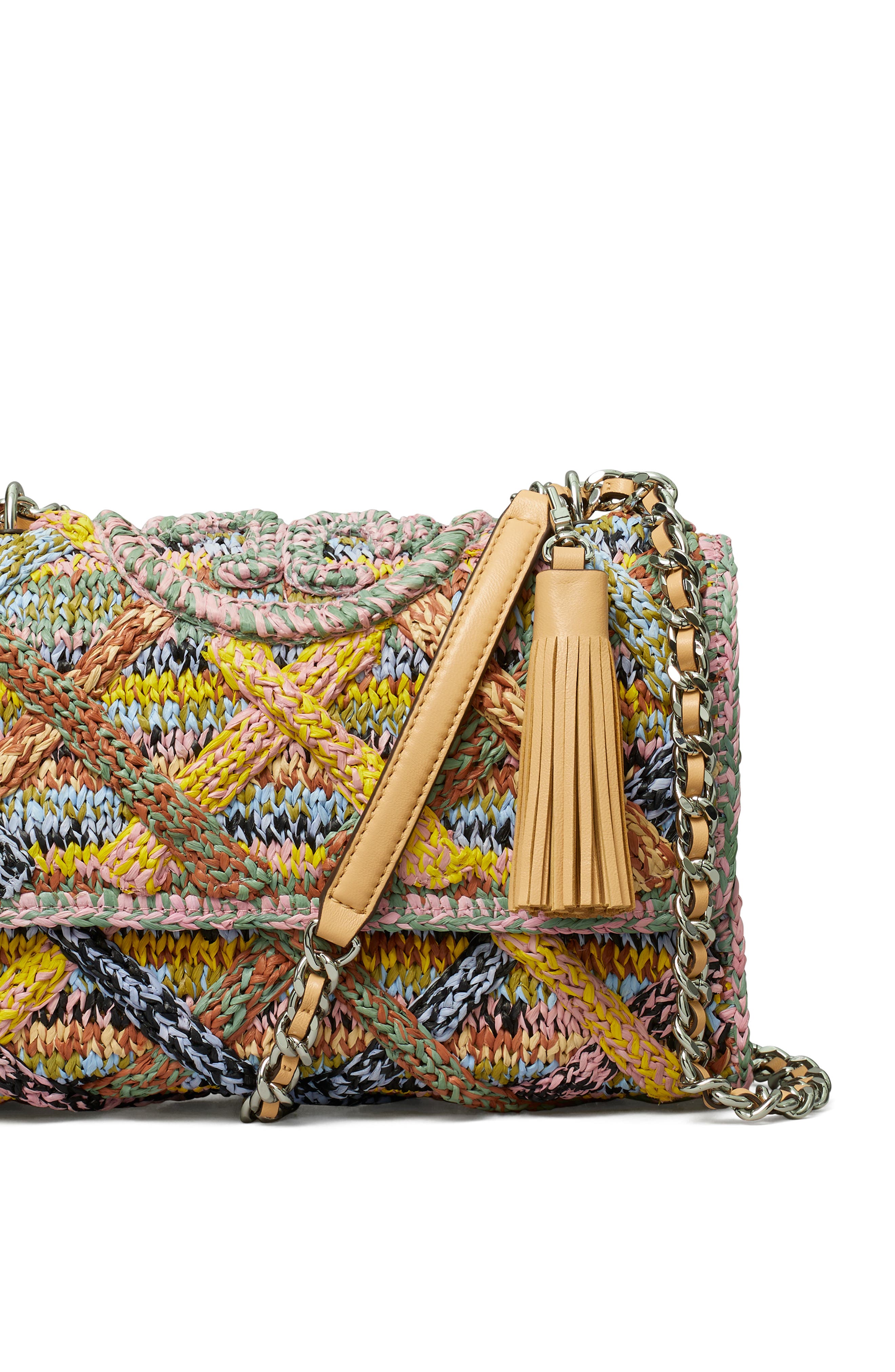 Tory Burch Fleming Melangé Raffia Shoulder Bag, Alternate, color, 