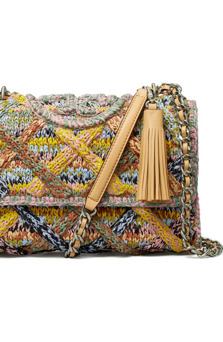 Tory Burch Fleming Melangé Raffia Shoulder Bag, Alternate, color,