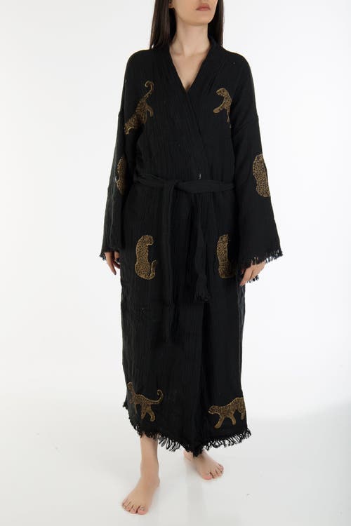 Forever & Always Shoes Calypso Handmade Leopard Cotton Kimono In Black