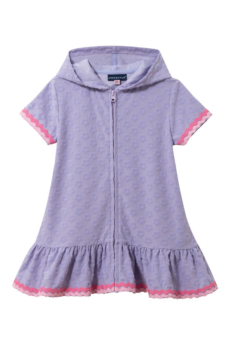 Kids' Hooded Terry Cover-Up Dress, Main, color, PURPLE FLORAL