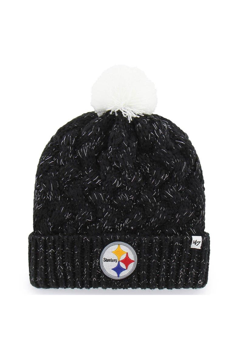 Women's '47 Black Pittsburgh Steelers Fiona Logo Cuffed Knit Hat with Pom, Main, color, Black
