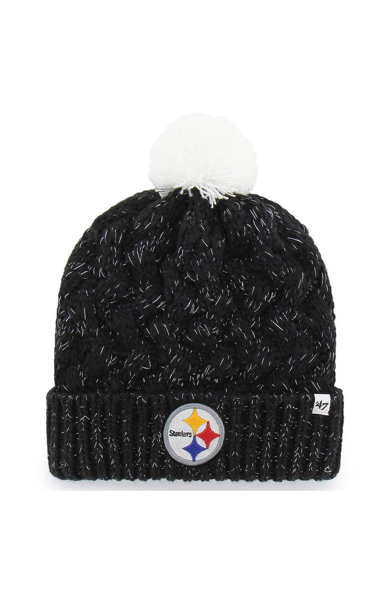 '47 Women's '47 Black Pittsburgh Steelers Fiona Logo Cuffed Knit Hat with Pom, Main, color, Black