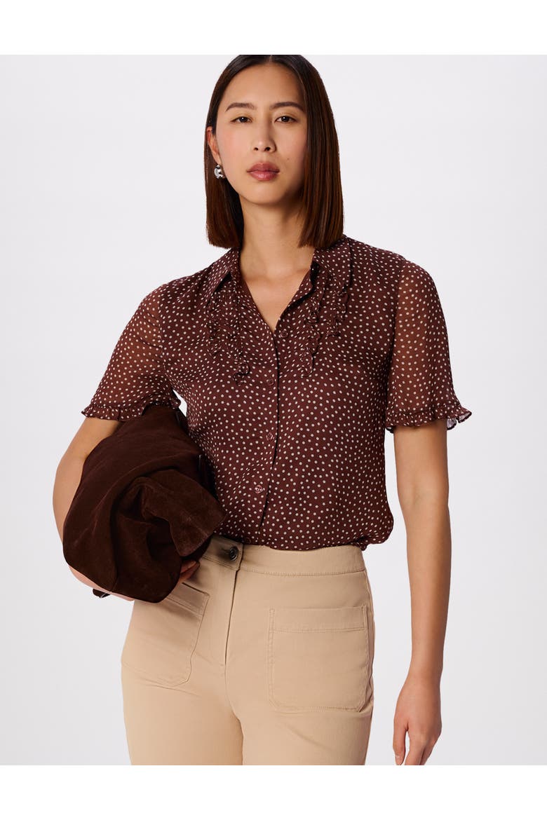Polka Dot Sheer Sleeve Shirt, Main, color, Brwn/Multi