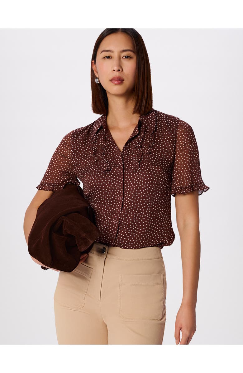 Whistles Polka Dot Sheer Sleeve Shirt, Main, color, Brwn/Multi