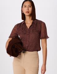 Whistles Polka Dot Sheer Sleeve Shirt