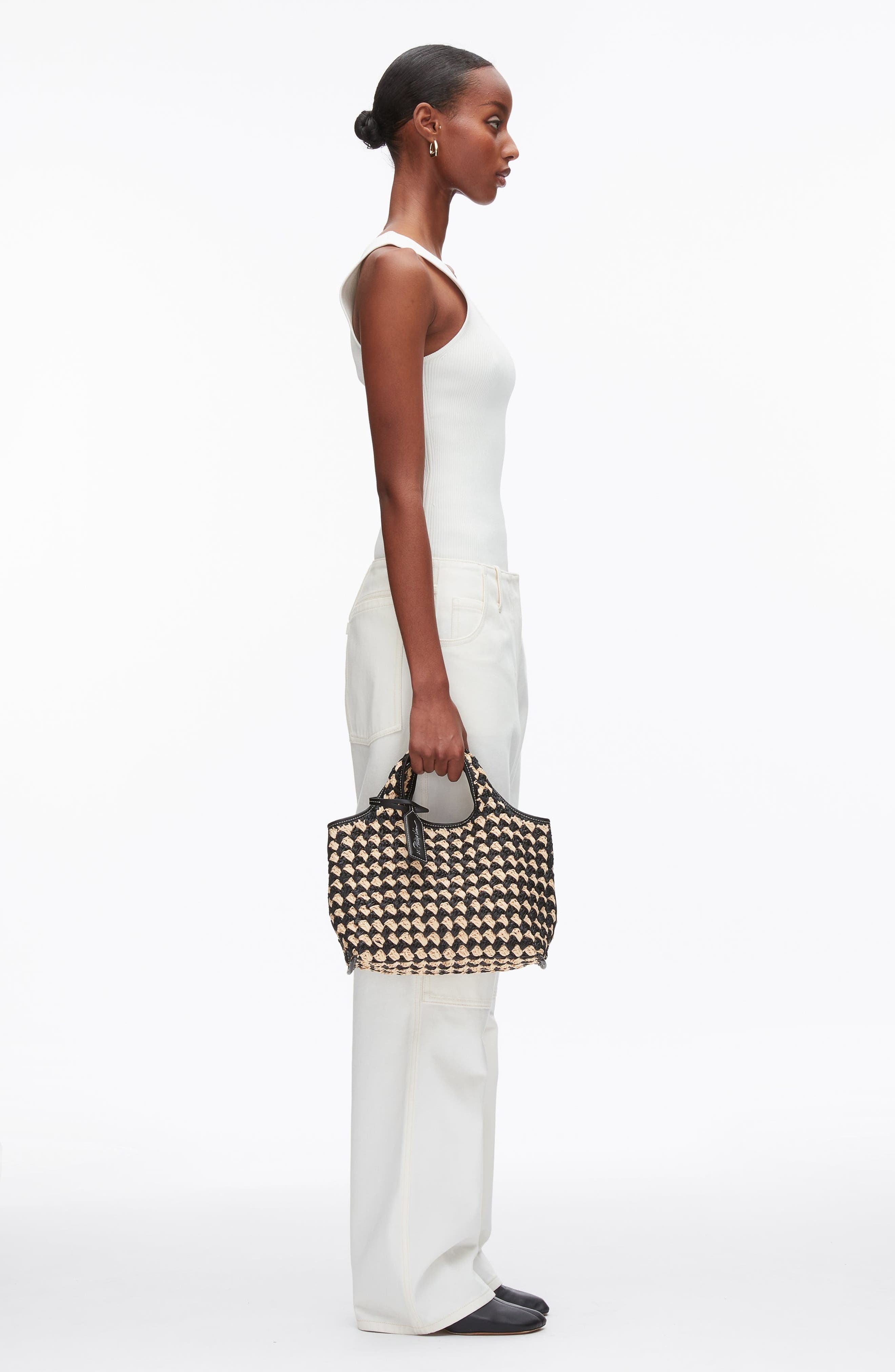 3.1 Phillip Lim Crochet Raffia Mini Market Tote, Alternate, color, Black-Buckwheat