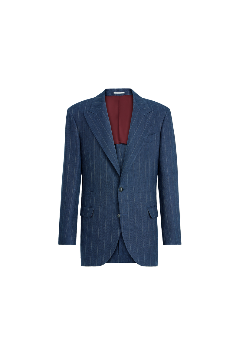Chalk stripe chevron blazer, Alternate, color, Blue