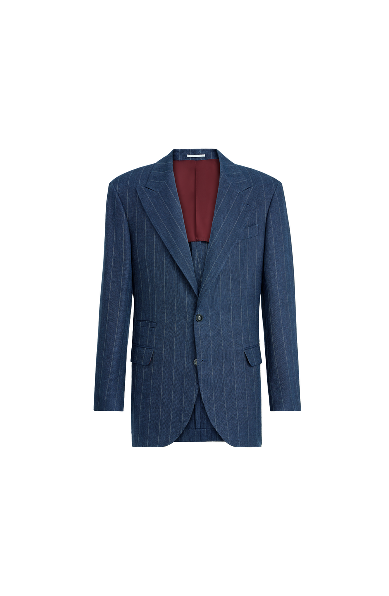 Brunello Cucinelli Chalk stripe chevron blazer, Main, color, Blue