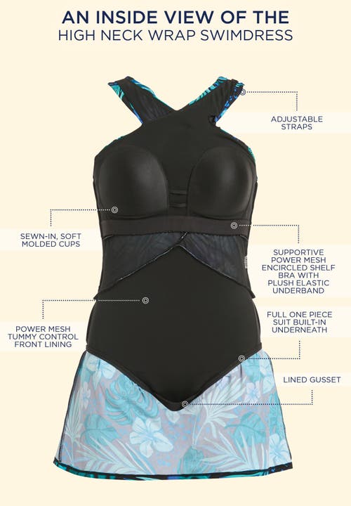 Swimsuits For All High Neck Wrap Swimdress In Blue