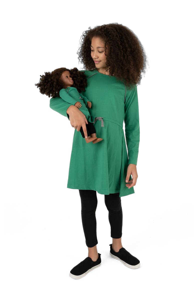 Leveret Girls Bow Tie Dress with Matching Doll Dress, Alternate, color, Green