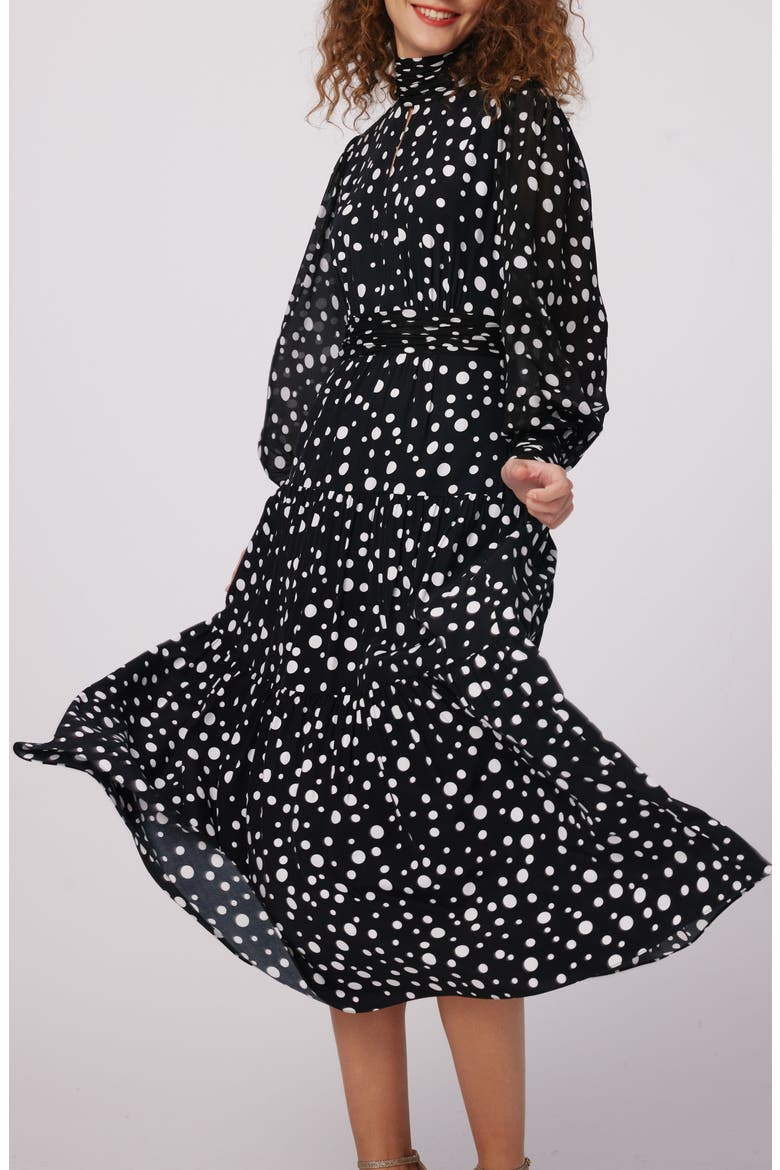 Dai Mixed Dot Print Long Sleeve Midi Dress, Alternate, color, SPOT LIGHT