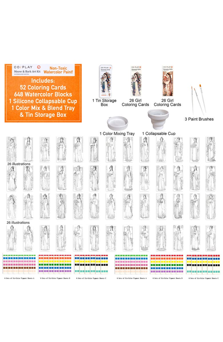 COIPLAY Watercolor Painting Art Kit, Dynasty Girls, Tin Box, Kids 6+, Alternate, color, Multicolored