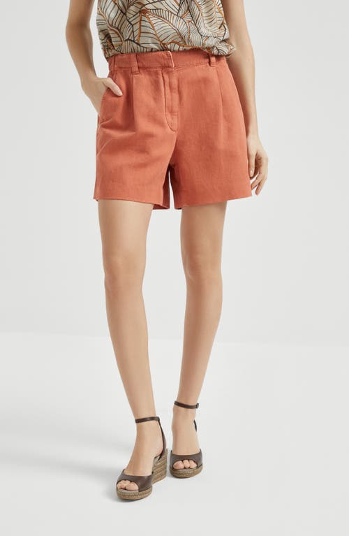 Brunello Cucinelli Baggy Shorts With Monili In Orange